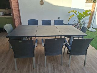 Mesa y 7 Sillas de Jardín Extensibles