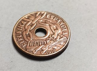 Moneda cobre 25 céntimos 1938 República Española