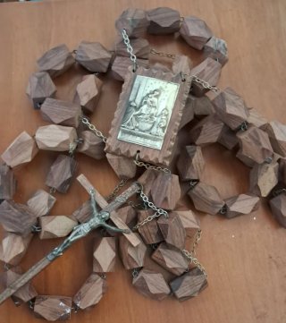 Grande Rosario Legno Vintage Madonna Croce