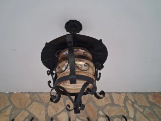 Farol de techo forja cristal ámbar