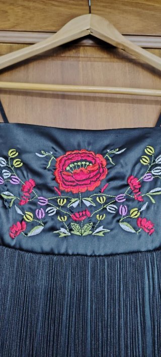 Vestido Negro Cabaret Flecos Bordado Talla M