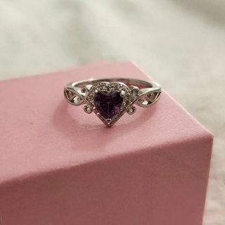 Anillo Plata 925 Corazón Morado