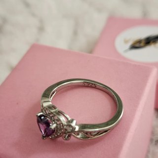 Anillo Plata 925 Corazón Morado