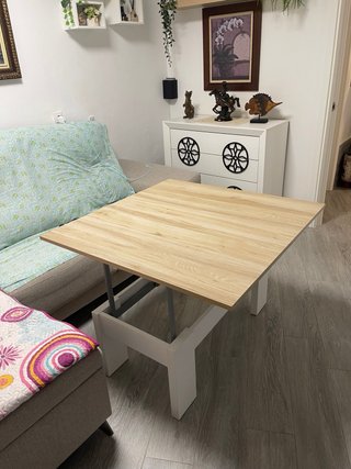Mesa de centro extensible madera y blanco