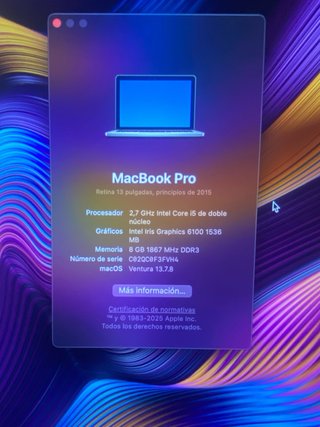MacBook Pro 2015 13” / 8GB RAM/ 128GB SSD