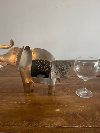 Portavelas Elefante Metal Plateado