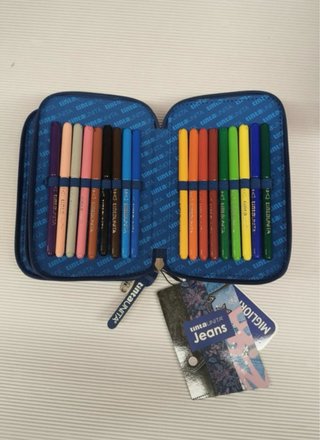 Astuccio 3 zip Tinta Unita Jeans