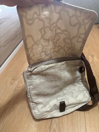 Bolso de tela marrón y beige