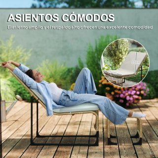 Sillón Exterior con Reposapiés Beige y Azul