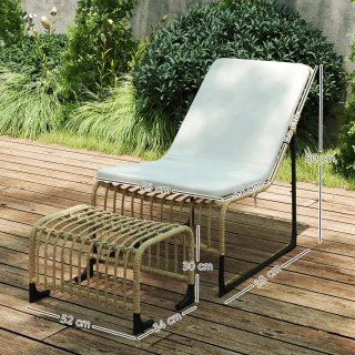 Sillón Exterior con Reposapiés Beige y Azul
