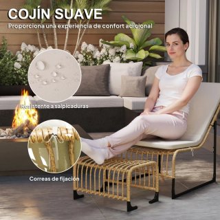 Sillón Exterior con Reposapiés Beige y Azul