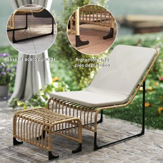 Sillón Exterior con Reposapiés Beige y Azul