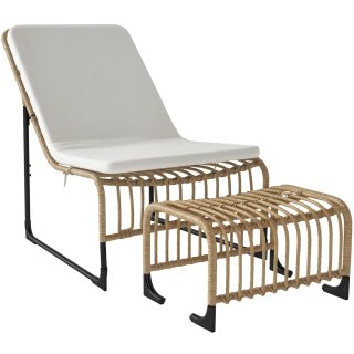 Sillón Exterior con Reposapiés Beige y Azul