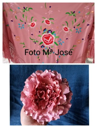 Mantoncillo rosa empolvado y peonía para flamenca