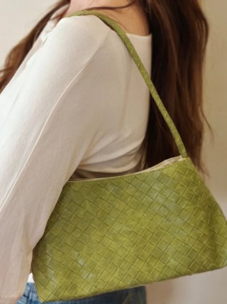 Bolso baguette verde trenzado bolso hombro