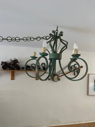 Mesa y 4 Sillas Hierro Forjado y Cristal