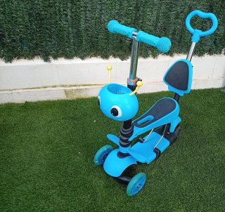 Patinete infantil 3 en 1, ruedas azul