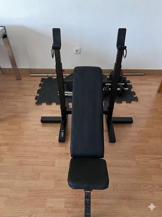 Banco plano - Rack + Kit pesas 90kg completo