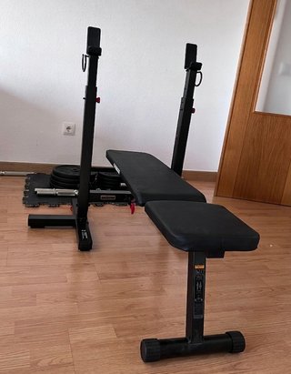 Banco plano - Rack + Kit pesas 90kg completo