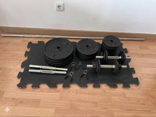 Banco plano - Rack + Kit pesas 90kg completo