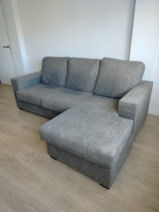 Sofá modular gris 3 plazas con chaiselongue