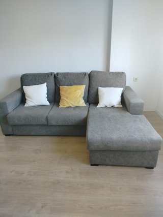 Sofá modular gris 3 plazas con chaiselongue