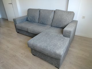 Sofá modular gris 3 plazas con chaiselongue