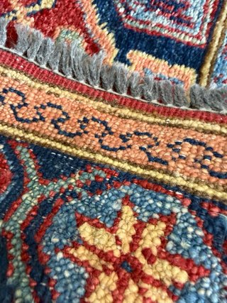 Alfombra Kazak Afgana Lana Azul Roja
