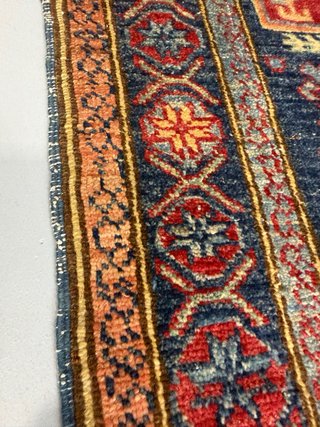 Alfombra Kazak Afgana Lana Azul Roja
