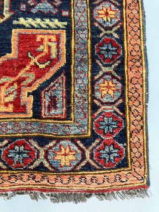 Alfombra Kazak Afgana Lana Azul Roja