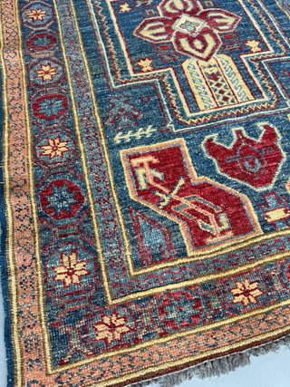 Alfombra Kazak Afgana Lana Azul Roja