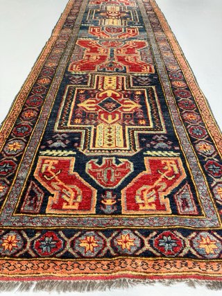 Alfombra Kazak Afgana Lana Azul Roja