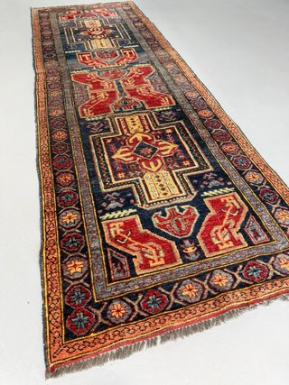 Alfombra Kazak Afgana Lana Azul Roja