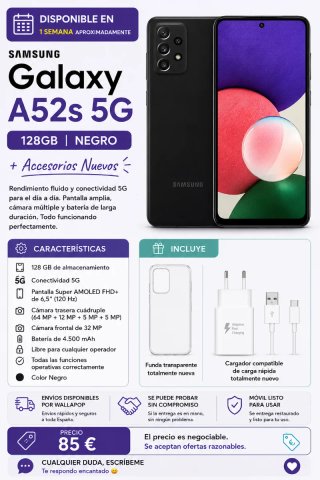 Samsung Galaxy A52s 5G 128GB Nero