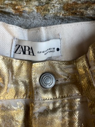 Pantalones Rectos Dorados Zara Talla 42