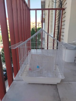 Jaula para pájaros blanca y transparente