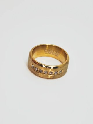 Anillo Titanio Carburo Oro con Circonitas