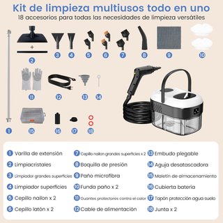Limpiador Vapor Portátil 2500W Vaporeta Mano