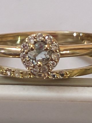 Anillo Oro 18k Diamantes y Aguamarina Natural