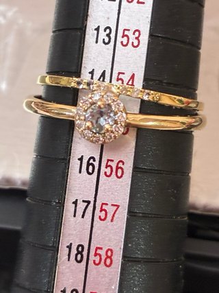 Anillo Oro 18k Diamantes y Aguamarina Natural