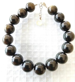 Pulsera Obsidiana Dorada Plata 925 12mm