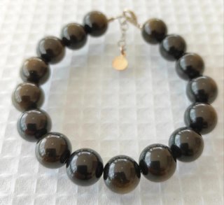 Pulsera Obsidiana Dorada Plata 925 12mm