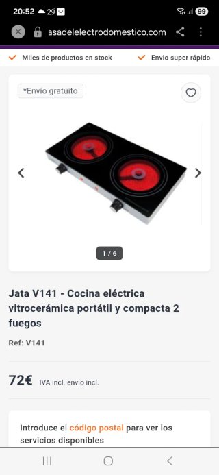 Cocina Vitrocerámica Portátil Jata V141