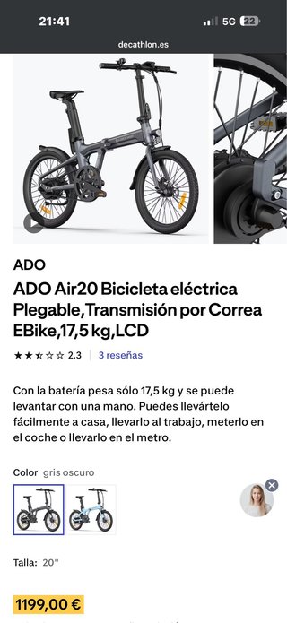 Bicicleta Eléctrica ADO Air20 Plegable NUEVA