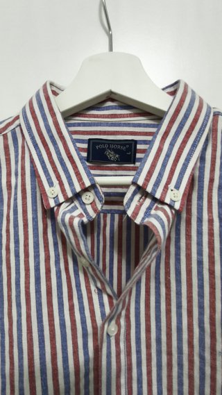 Camisa Polo Horse Rayas Azul y Rojo
