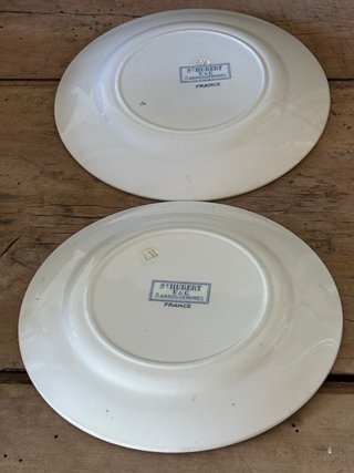 2 Platos antiguos pájaros terre de fer
