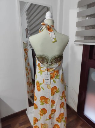Vestido Zara Naranja y Blanco Estampado