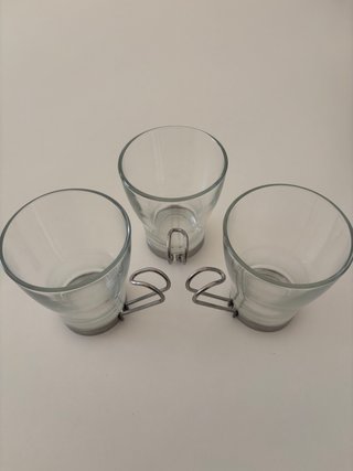 3 Tazas Vidrio 200ml Base Metálica