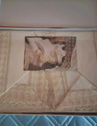 Lenzuolo Matrimoniale Pizzo Macramè Beige
