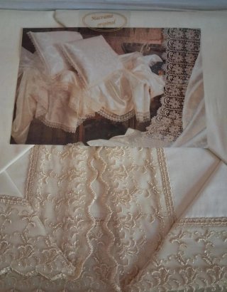 Lenzuolo Matrimoniale Pizzo Macramè Beige